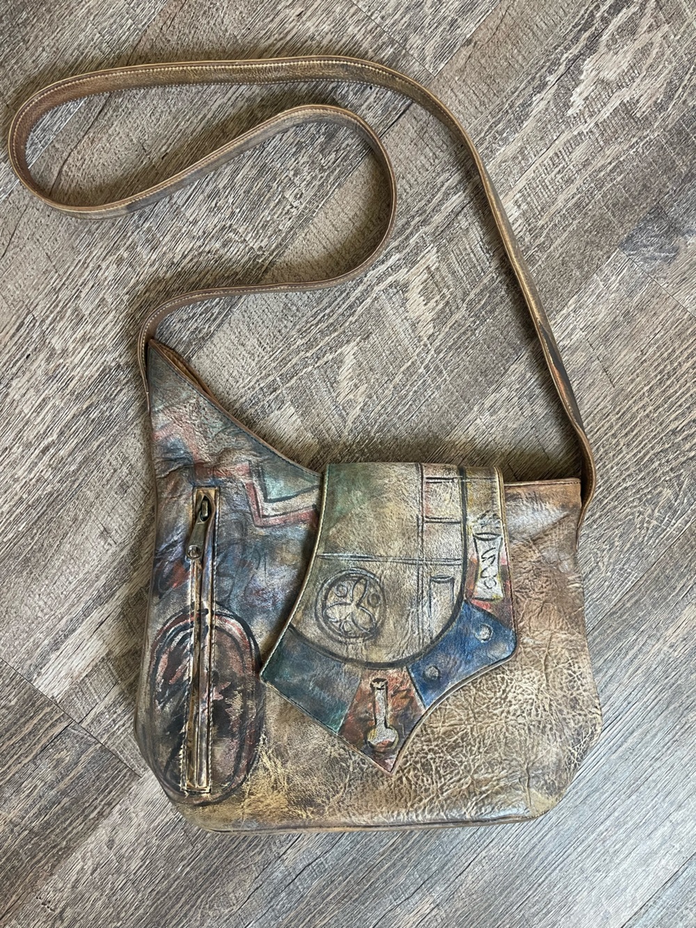 Vintage Jane Yoo hand painted purse crossbody wearable art
